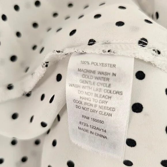 Jasmine & Juliana Long Slv White Black Polka Dot Blouse Sz L 1/2 Btn Ruffle Neck - Picture 5 of 9